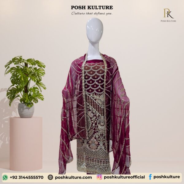Embroidered Chiffon Unstitched 2-PC Suit | High-Quality Fabric by Posh Kulture - Image 5