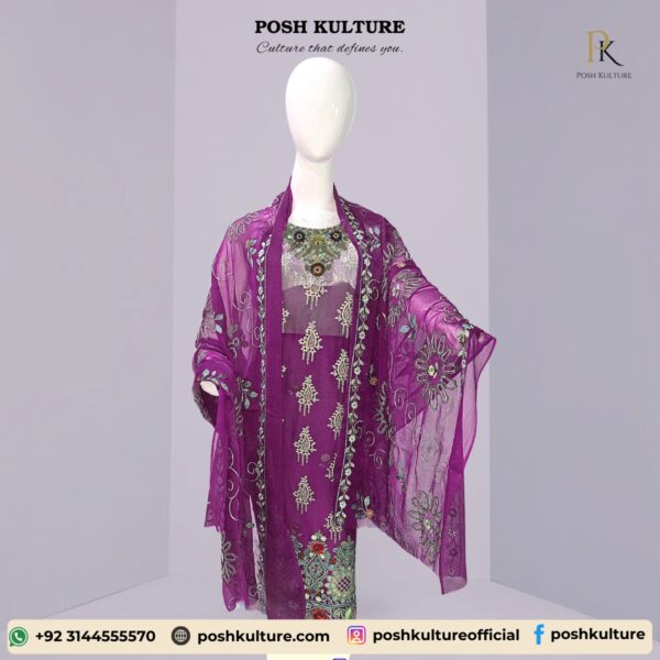 Embroidered Chiffon Unstitched 2-PC Suit | High-Quality Fabric by Posh Kulture - Image 3