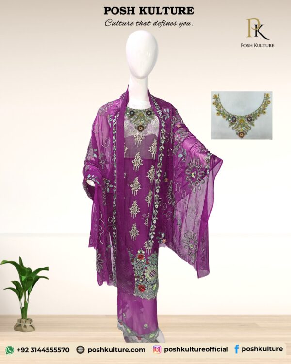 Embroidered Chiffon Unstitched 2-PC Suit | High-Quality Fabric by Posh Kulture - Image 2