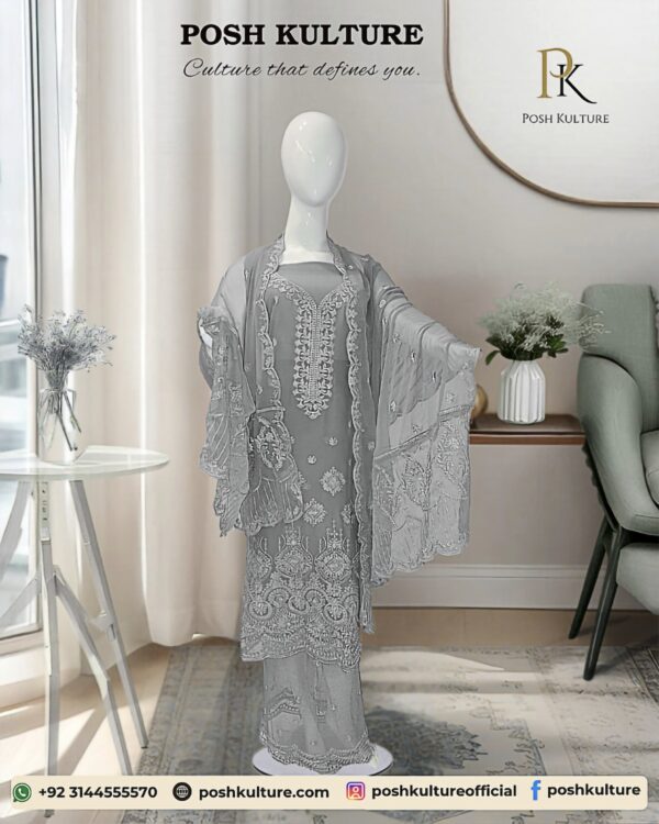 Embroidered Chiffon Unstitched 2-PC Suit | High-Quality Fabric by Posh Kulture - Image 6