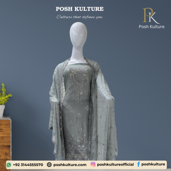 Embroidered Chiffon Unstitched 2-PC Suit | High-Quality Fabric by Posh Kulture