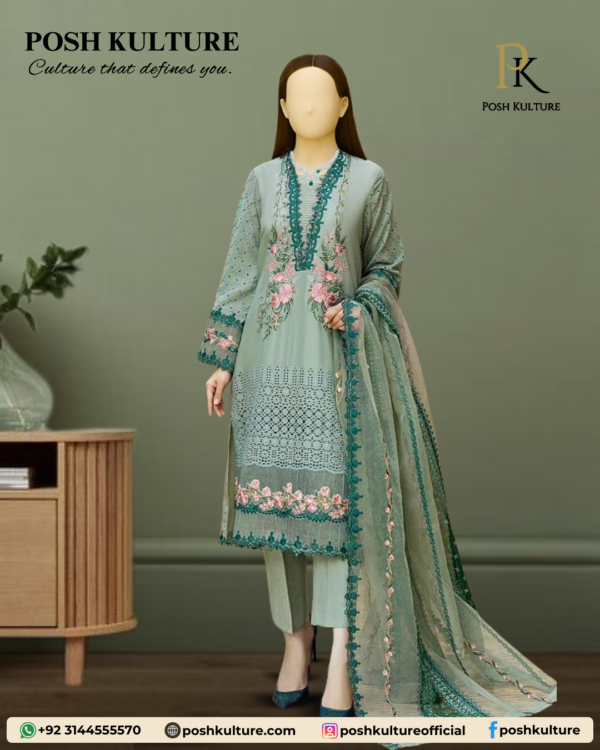 3-Piece Cotton Suit with Organza Dupatta - Image 4