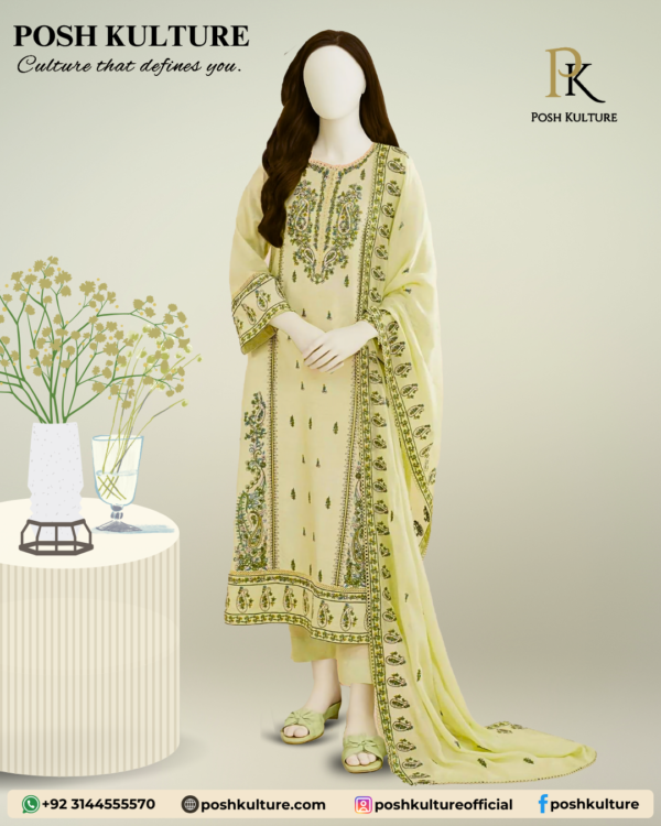 3 PC Lawn Suit With Net Dupatta - Image 2
