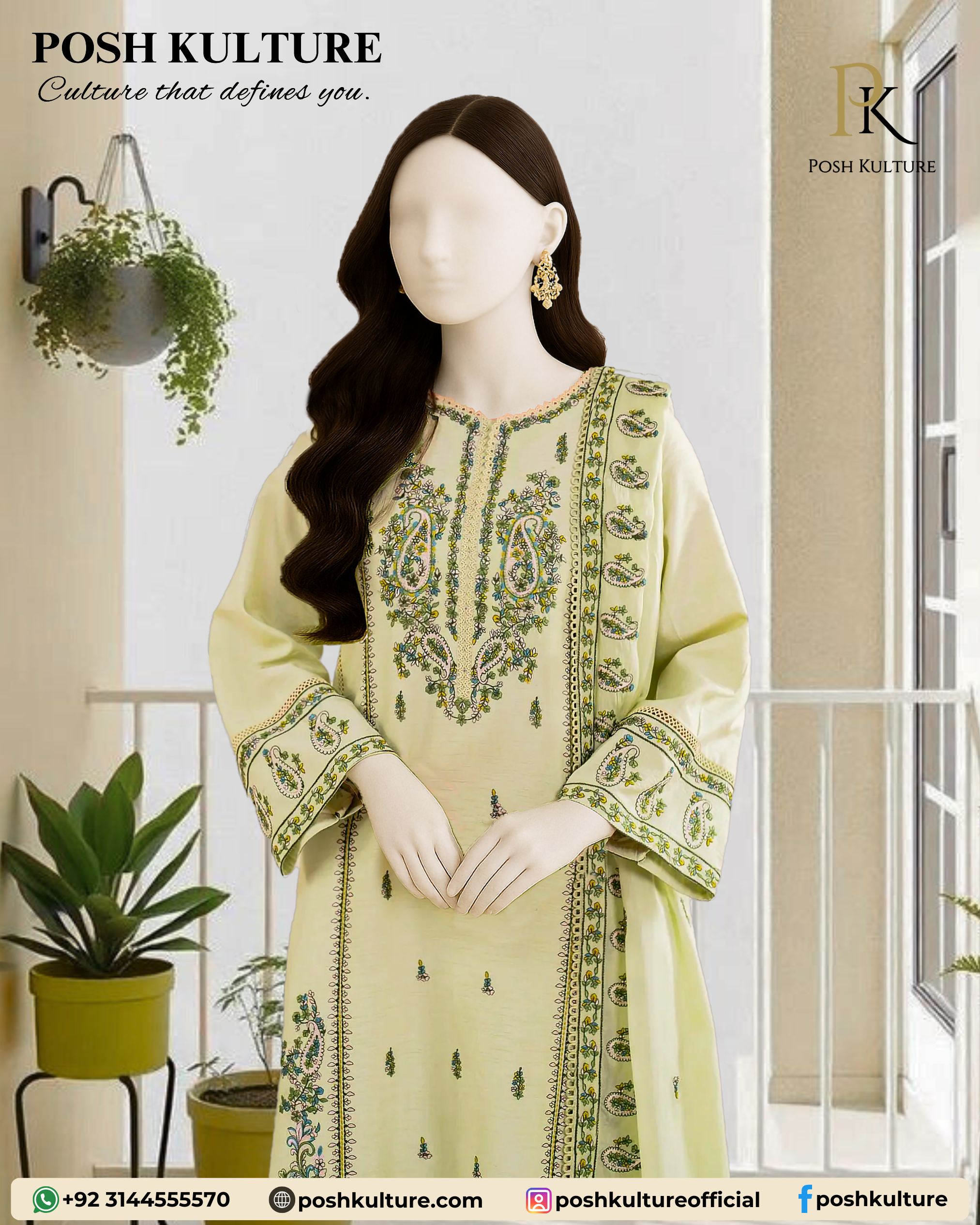 3 PC Lawn Suit With Net Dupatta - Image 4