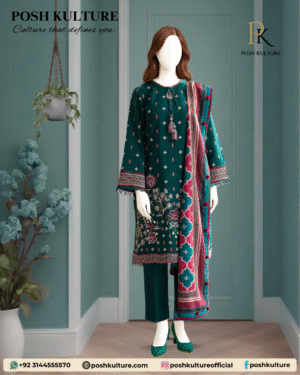 3PC Lawn With Diamond Printed Dupatta