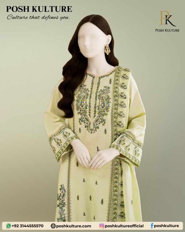 3 PC Lawn Suit With Net Dupatta - Image 4