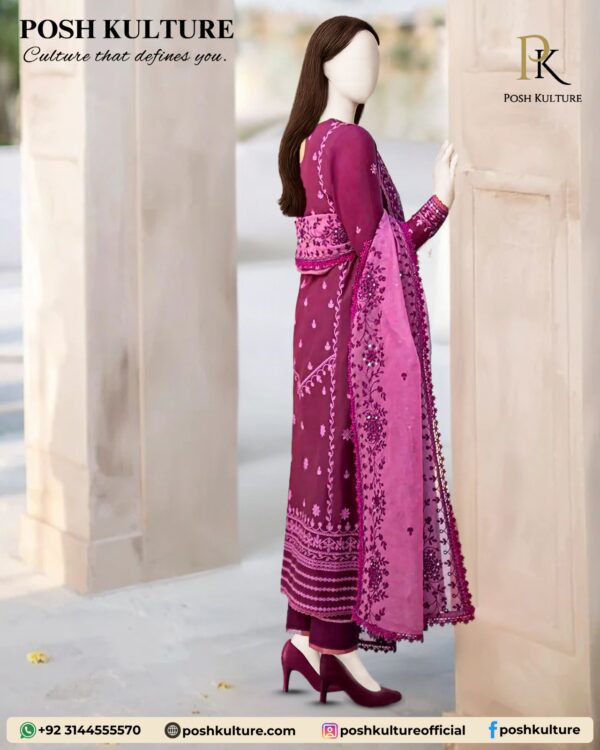 3PC Lawn With Soft Organza EMB Dupatta - Image 5