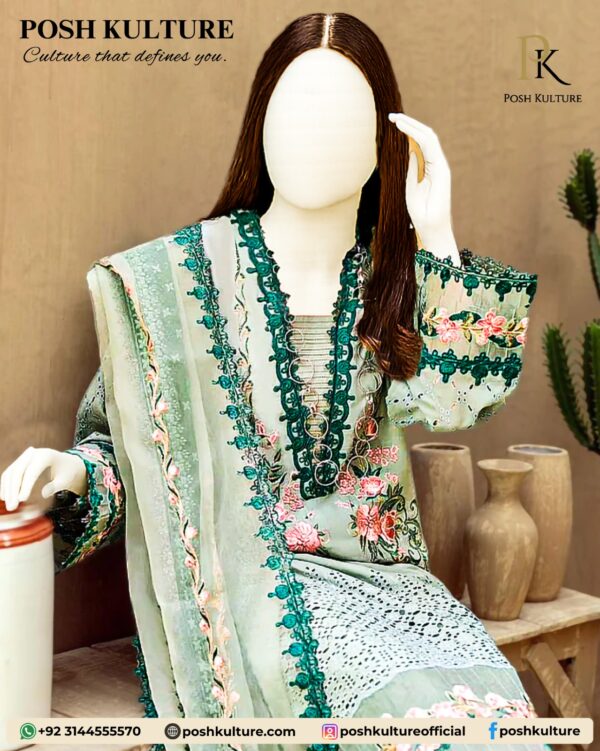 3-Piece Cotton Suit with Organza Dupatta - Image 6