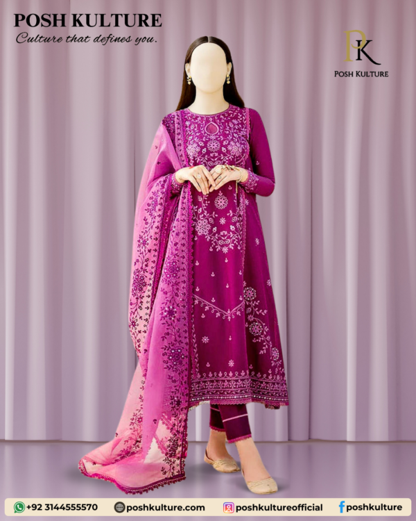 3PC Lawn With Soft Organza EMB Dupatta