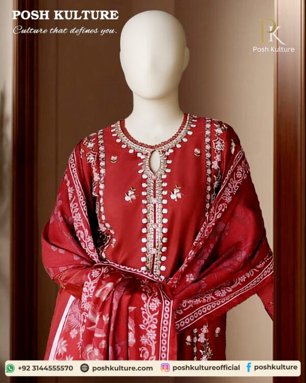 3 PC Lawn Suit With Daimond Dupatta - Image 2