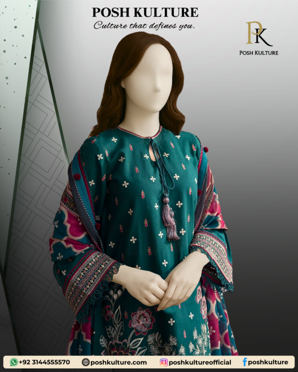 3PC Lawn With Diamond Printed Dupatta - Image 3