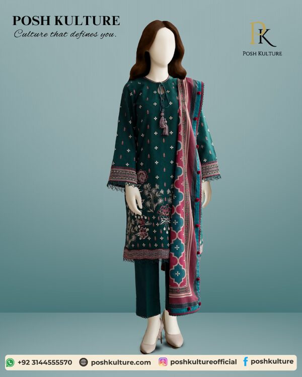 3PC Lawn With Diamond Printed Dupatta