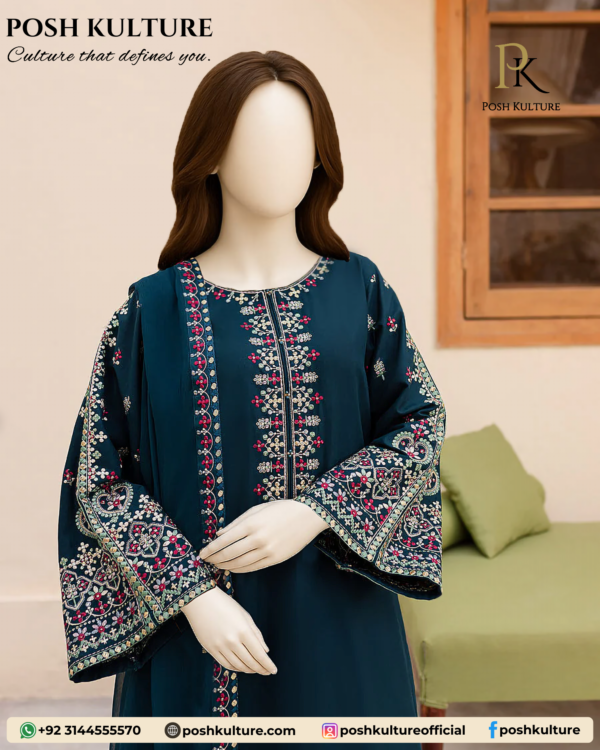 3PC Lawn Suit with Chiffon Printed Dupatta - Image 2