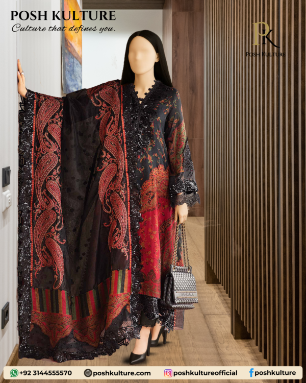 3PC Lawn with Chiffon Dupatta & Dyed Cambric Trouser