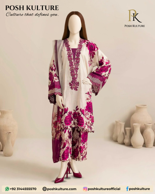 3PC Suit Lawn with Chiffon Printed Dupatta