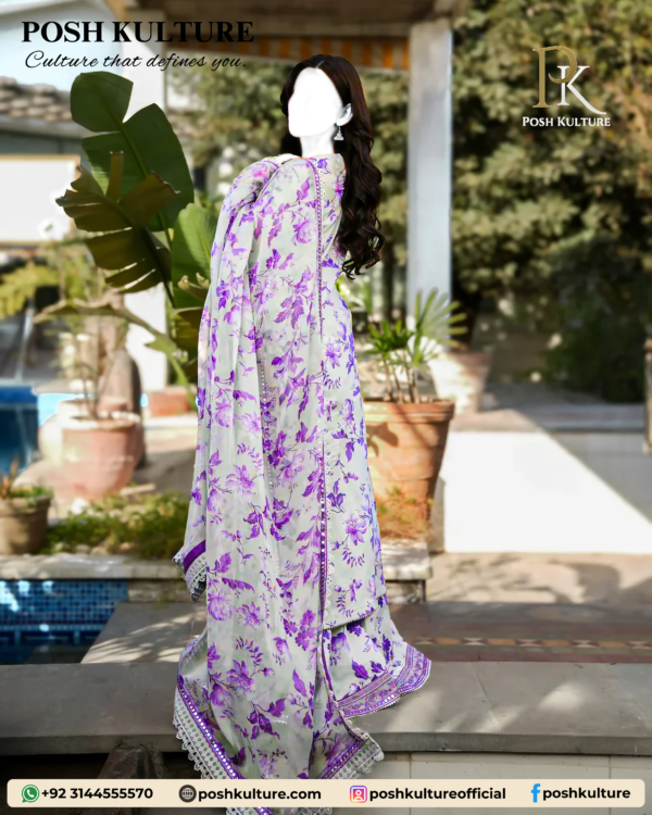 3PC Lawn Suit With Chiffon Printed Duppatta - Image 4