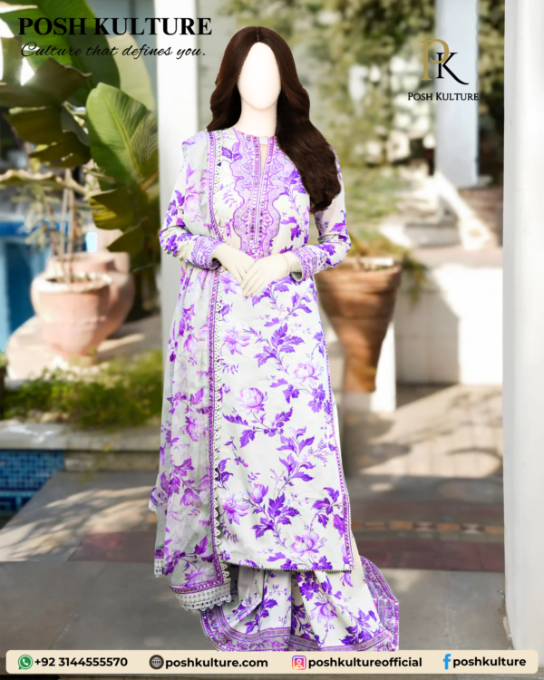 3PC Lawn Suit With Chiffon Printed Duppatta