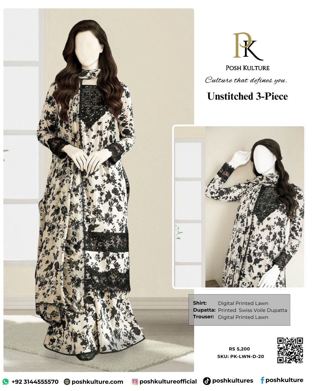 3PC Suit Lawn with Swiss Voile Dupatta