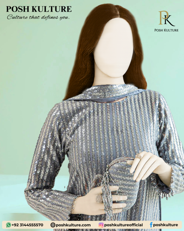 Sami Chiffon Fabric With Cotton Net Dupatta & Plan Malai Trosuer - Image 3
