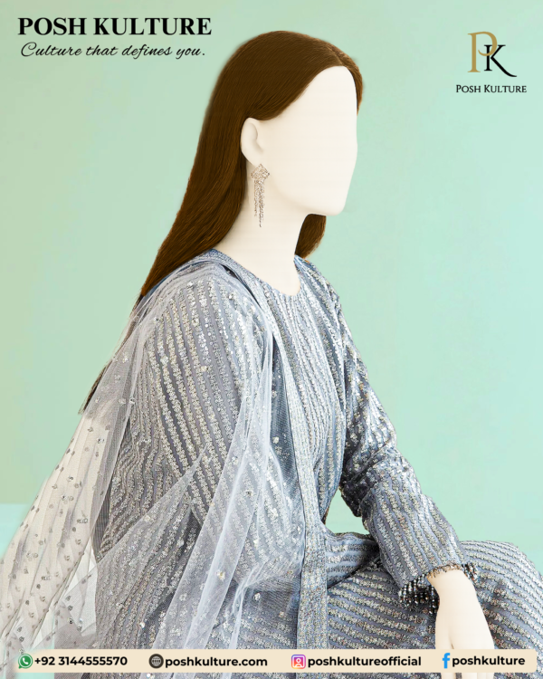 Sami Chiffon Fabric With Cotton Net Dupatta & Plan Malai Trosuer - Image 2