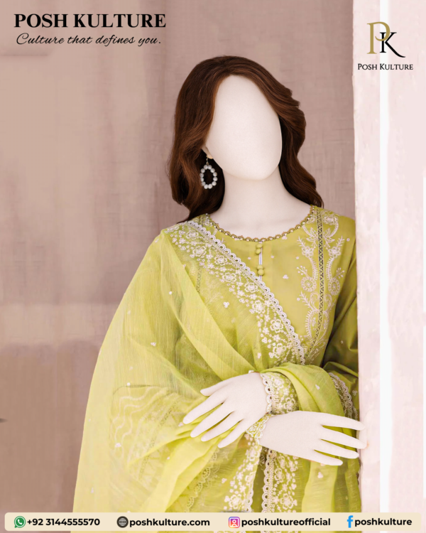 3PC Lawn With Bamber Chiffon EMB Dupatta - Image 3