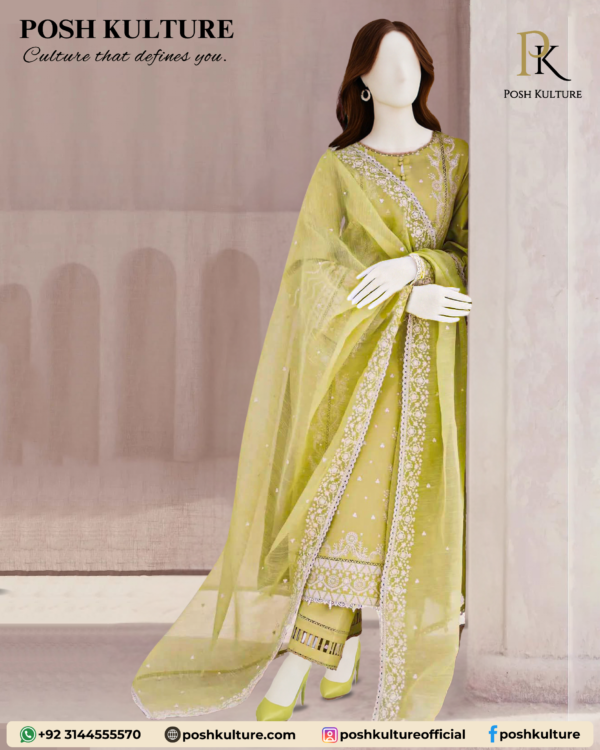 3PC Lawn With Bamber Chiffon EMB Dupatta - Image 2