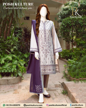 Fabric 3PC Lawn With Bamber Chiffon EMB Dupatta