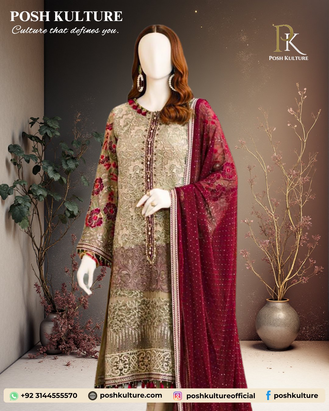 Premium fully embroidered chiffon wedding suit from the Wedding Edition 2025 collection, showing heavy embroidery on the front panel and neckline, paired with dyed Malai trousers.