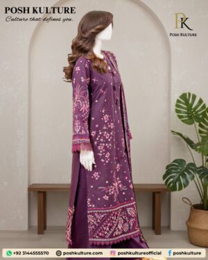 Premium Dhanak 3PC Suit with Heavy Embroidered Shawl