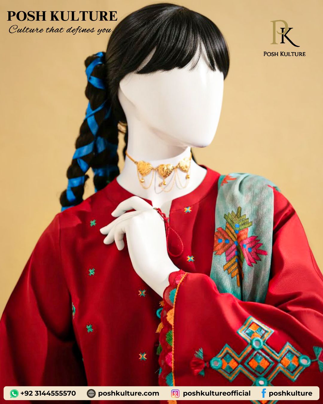 Premium Red & Beige Dhanak Suit: Heavy Embroidery & Soft Pashmina Shawl - Image 3