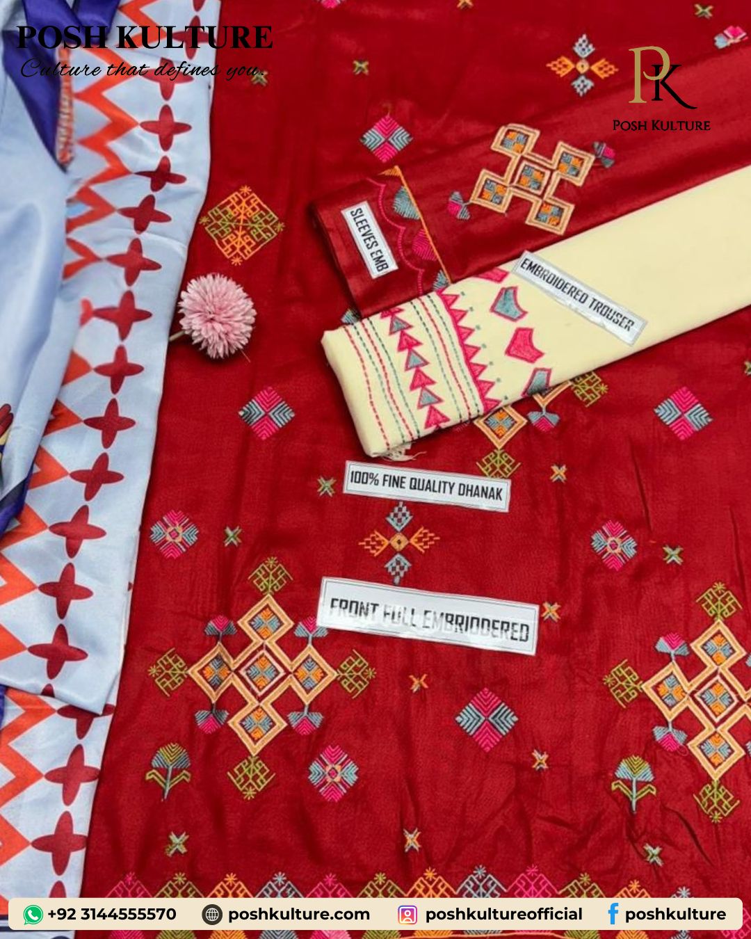 Premium Red & Beige Dhanak Suit: Heavy Embroidery & Soft Pashmina Shawl - Image 4