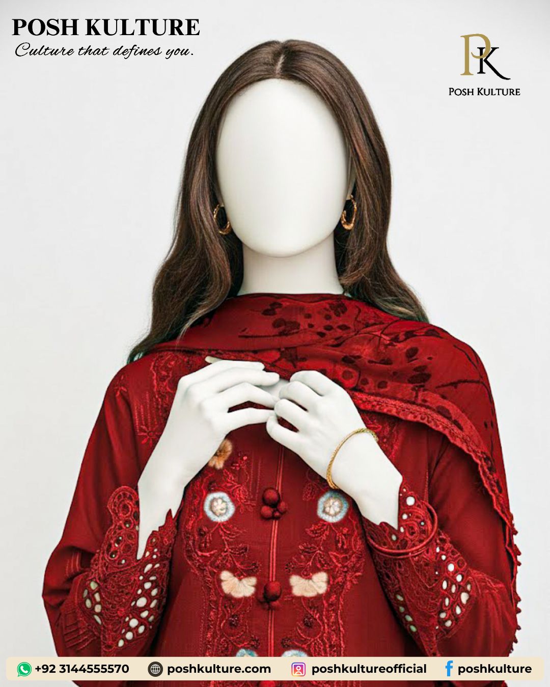 Monochromatic Masterpiece: Deep Red Dhanak Suit with Full Heavy Embroidery & Shawl - Image 2