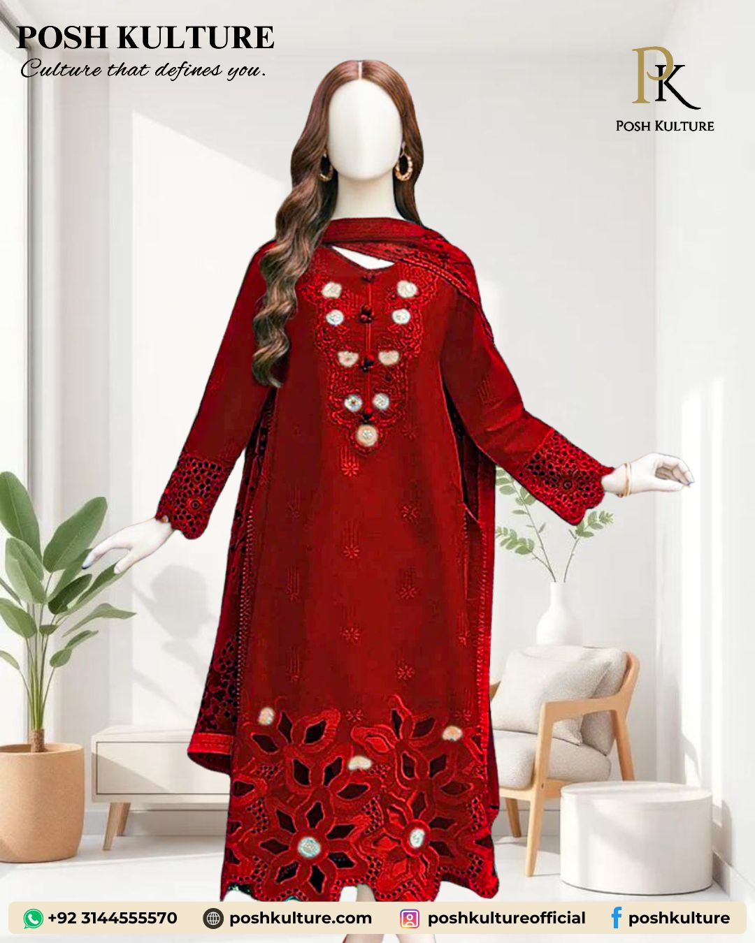 monochromatic-masterpiece-deep-red-dhanak-suit-with-full-heavy-embroidery-shawl