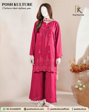 Luxury Raspberry Pink Dhanak Suit: Heavy Chicken Kari Daman & Printed Wool Shawl