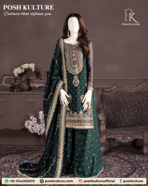 Emerald Heavy Embroidery Chiffon 3PC Suit