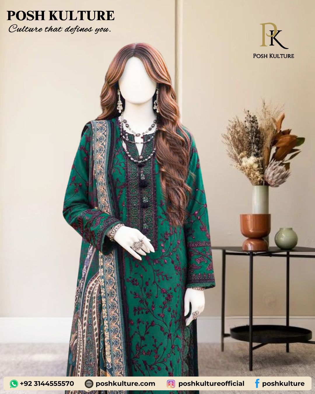 luxurious-emerald-green-unstitched-dhanak-suit-with-multi-colored-shawl