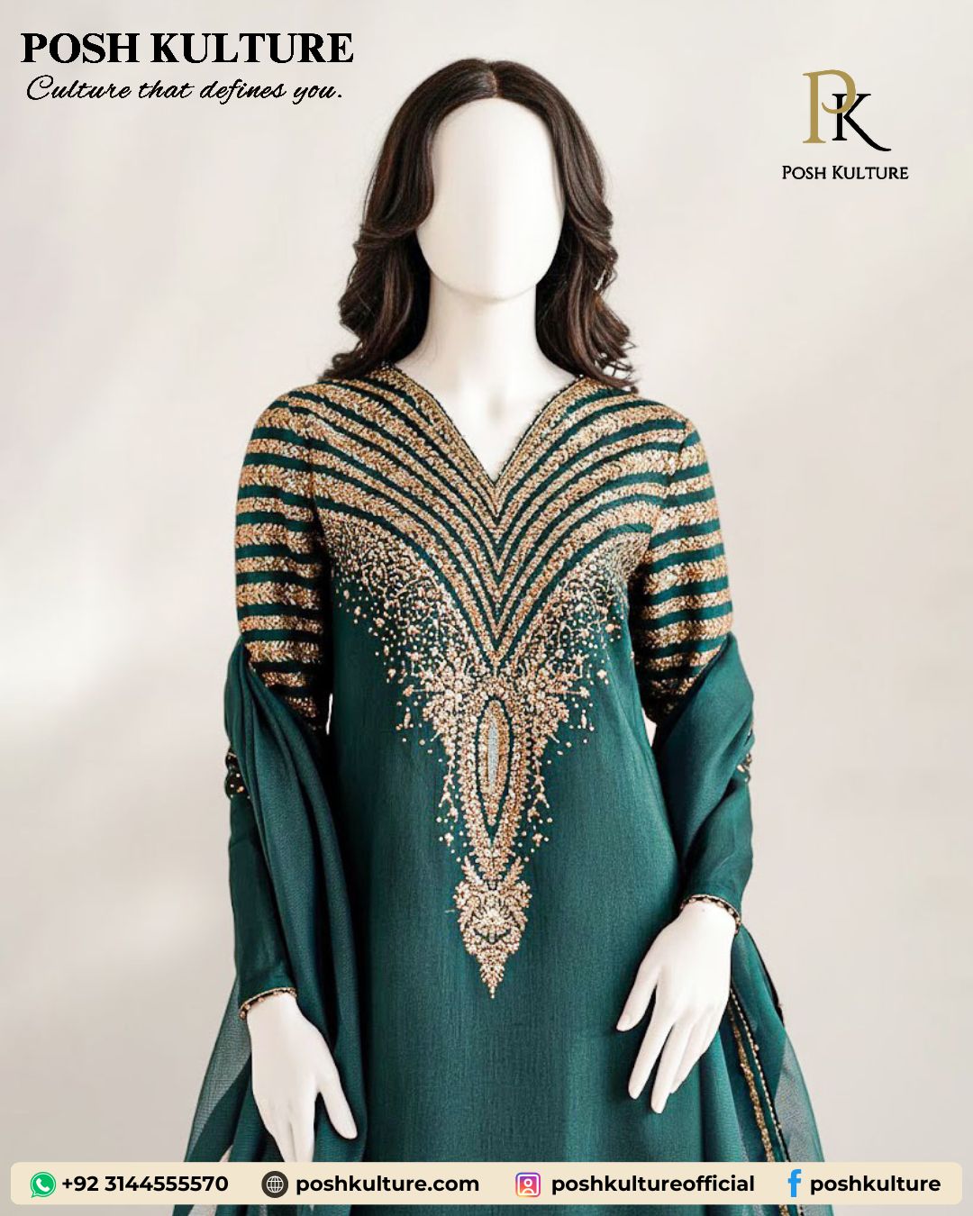 Deep Green Dhanak Heavy Embroidered Shawl Unstitched Suit