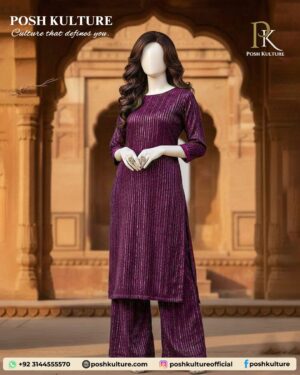 Rich purple Chamki velvet 2PC suit, velvet shirt with Chamki lining, and plain trouser.