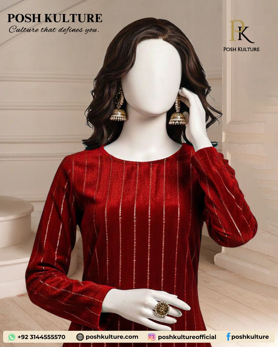 Rich Red Chamki Velvet Unstitched 2PC Suit | Glamorous Winter Party Fabric