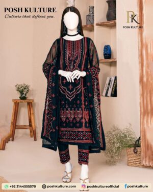 Luxurious Black Chiffon Embroidered 3PC Suit