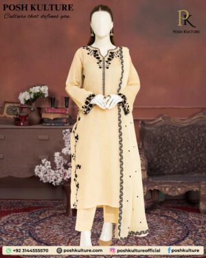 Luxury Floral Embroidered Dhanak Suit with Embroidered Shawl
