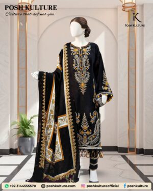 Representing Black Dhanak Embroidered Suit & Printed Soft Wool Shawl
