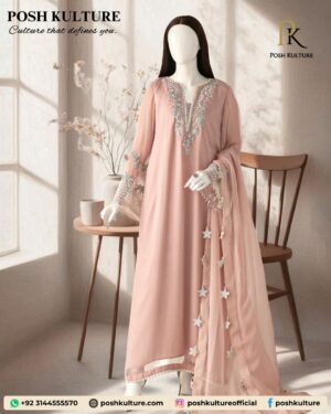 Pink Petal Dream: Luxury Hand-Embellished Chiffon 3PC Suit