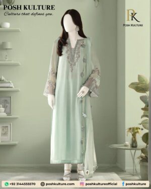 Presenting Luxury Mint Green 3-Piece Chiffon Suit.
