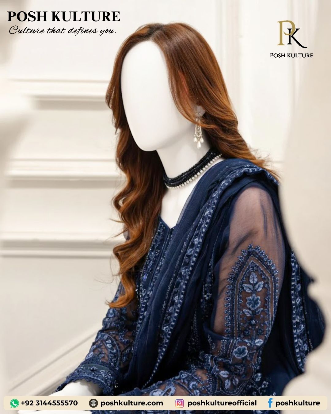 Sapphire Blue: Heavy Embroidered Dhanak Winter Suit - Image 3