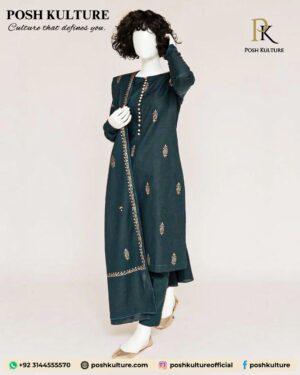 Dark Teal Luxury Winter Dhanak Embroidered Suit