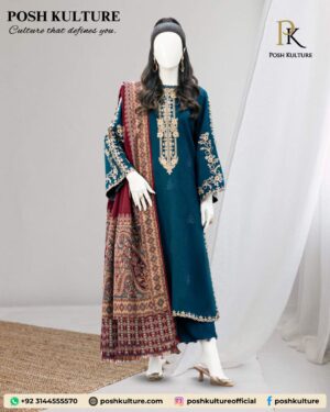 Frosted Teal Elegance Dhanak Embroidered Suit