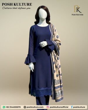Blue Winter Breeze Dhanak Suit