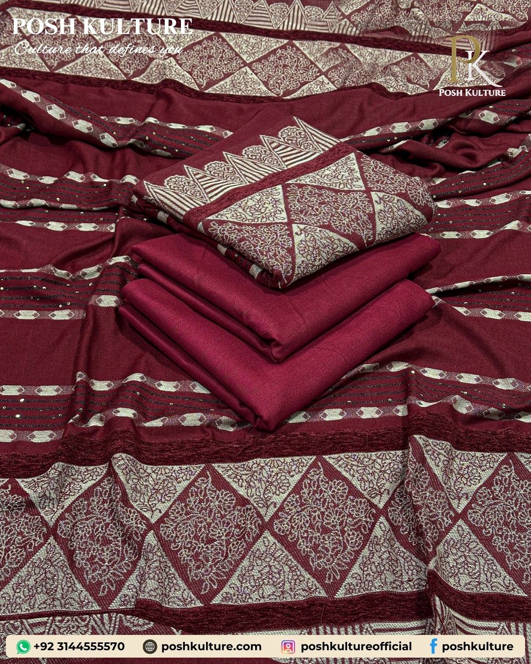 Most Hit Winter Range: 3PC Dhanak Marina Suit with Fancy Velvet Wool Shawl - Image 2