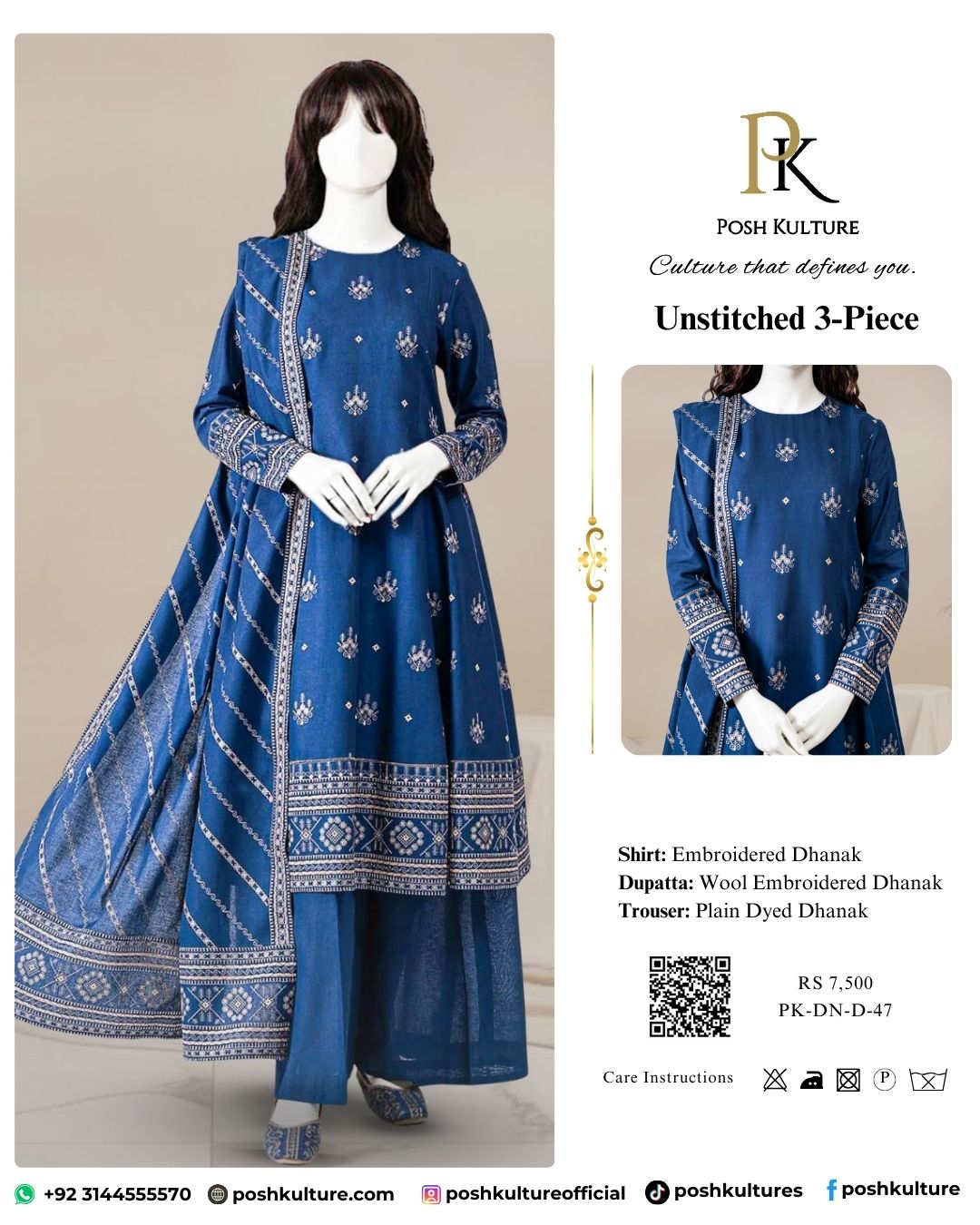 Representing Deep Blue Heavy Embroidered Dhanak Suit with Wool Shawl